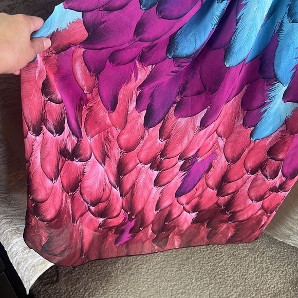 Janette John 3:16 Womenโs Peacock Feather Print Chiffon Maxi Dress Size S - Picture 7 of 13